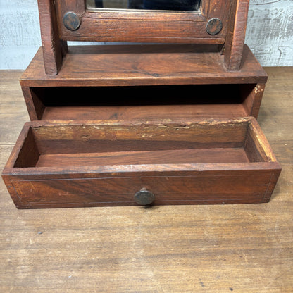 Antique Wood Tabletop Shaving/ Dressing Mirror