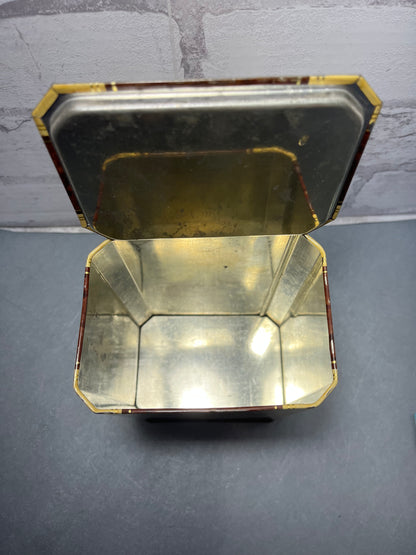 Vintage Tall Floral Pattern Tin W/ Hinge Lid