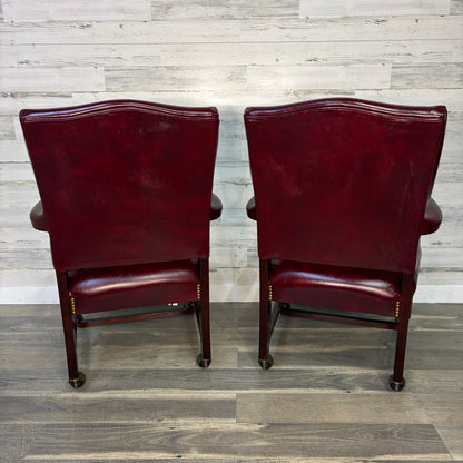 Set Of 2 Red Leather Accent Chairs On Wheels