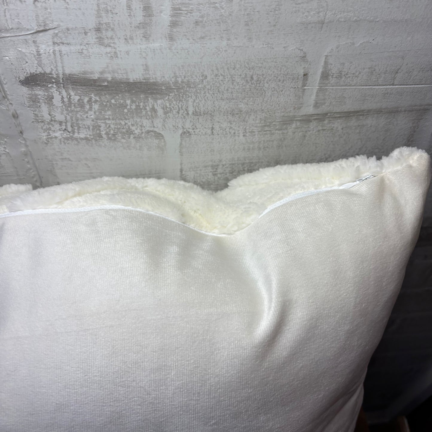 Plush White Geometric Pillow
