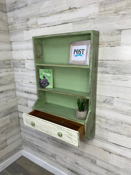 Green Rustic Wood Hanging Shelf