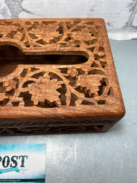 Indian Hand Carved Wooden Tissue Box