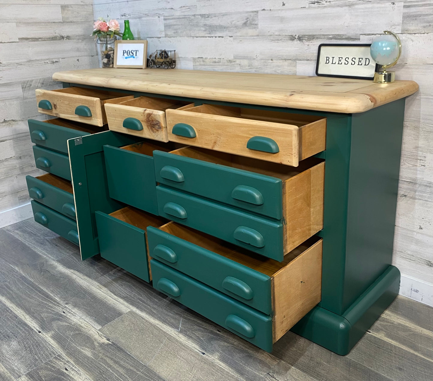 Two Toned Wood & Green Dresser