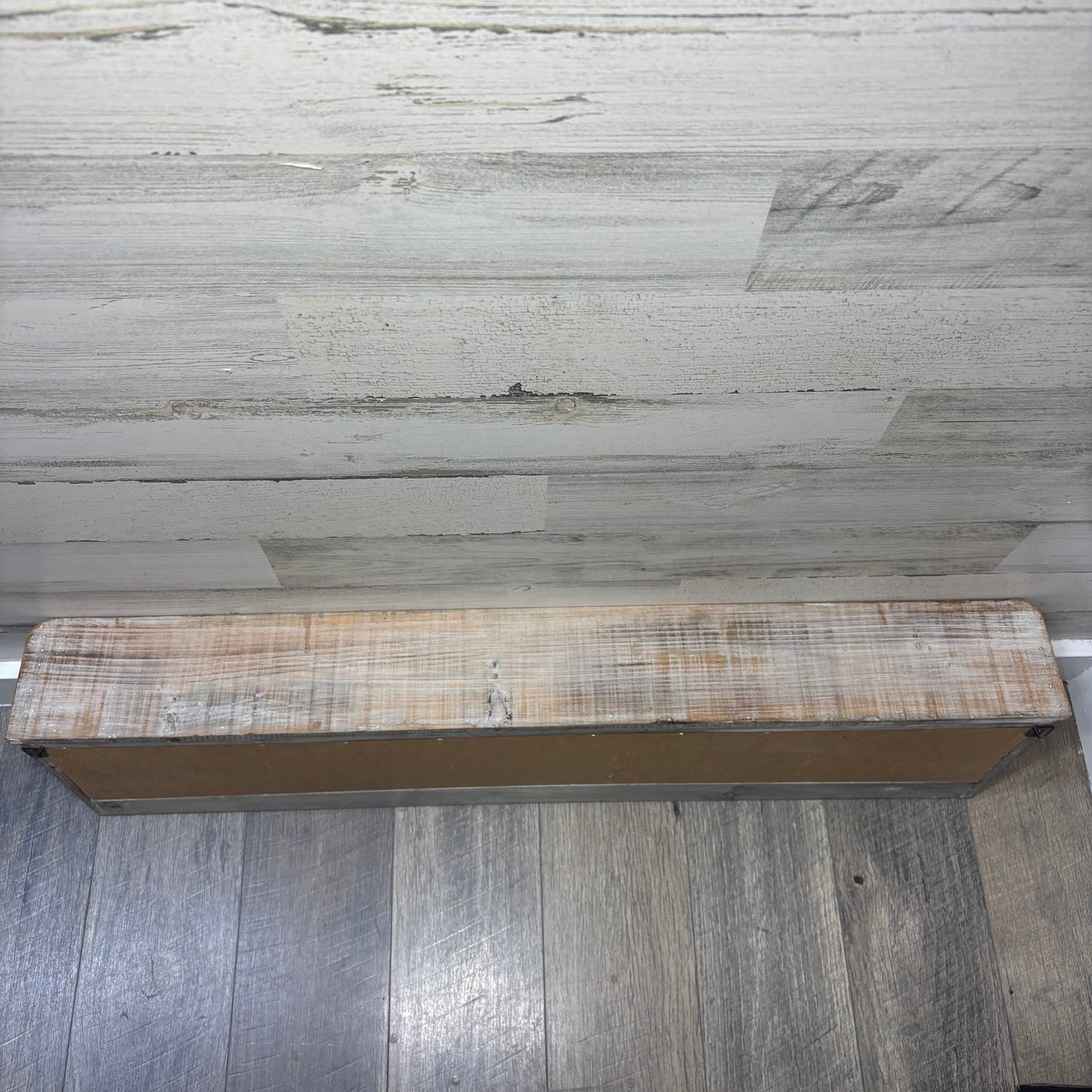 Wooden Shelf With Hooks & Chalkboard