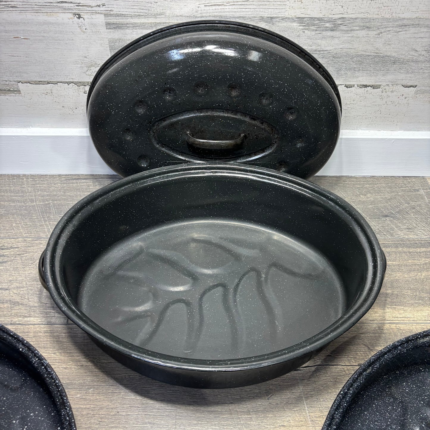 Speckled Enameled Ware Oven Roaster Set Of 3