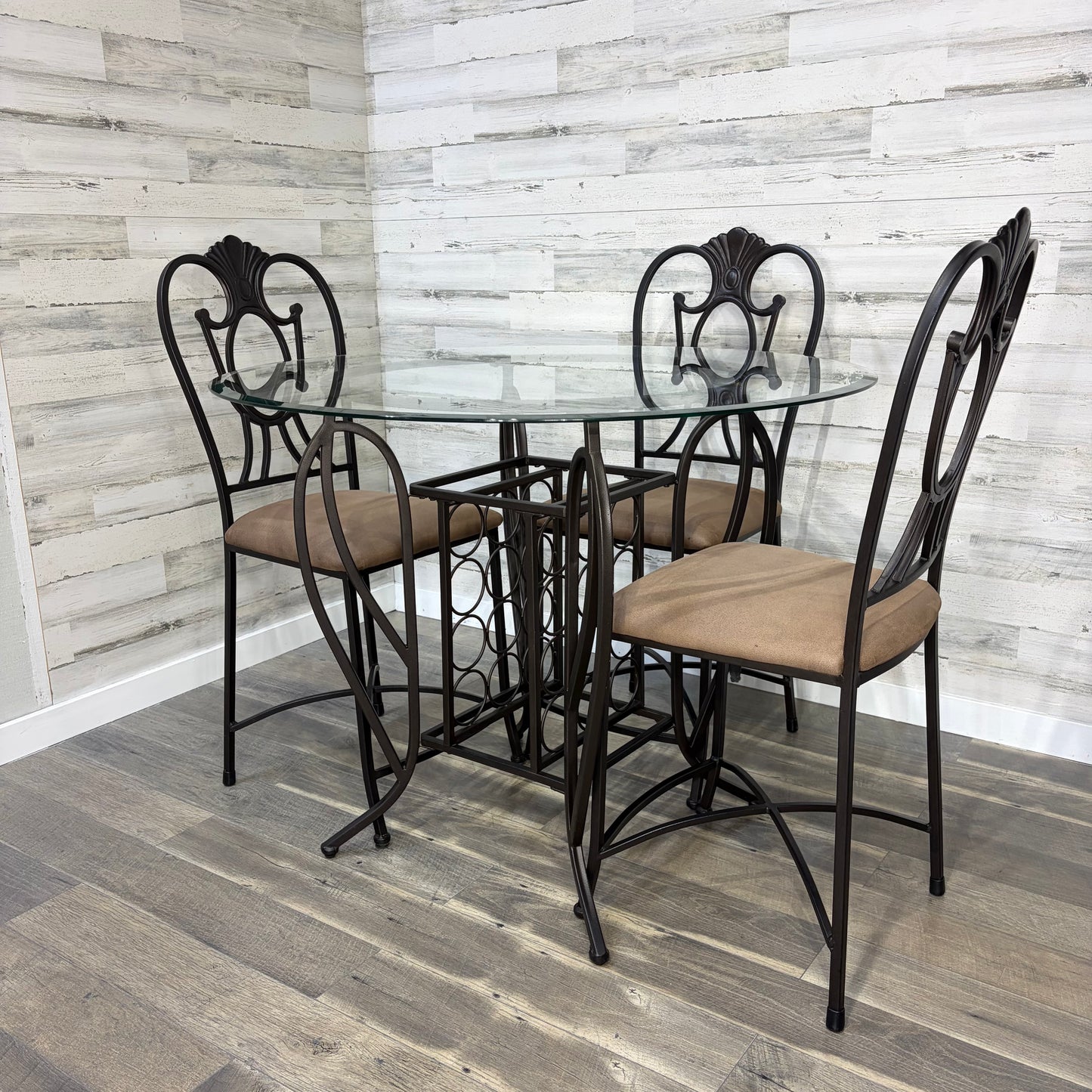 Pub Height Glass Table & 3 Chairs