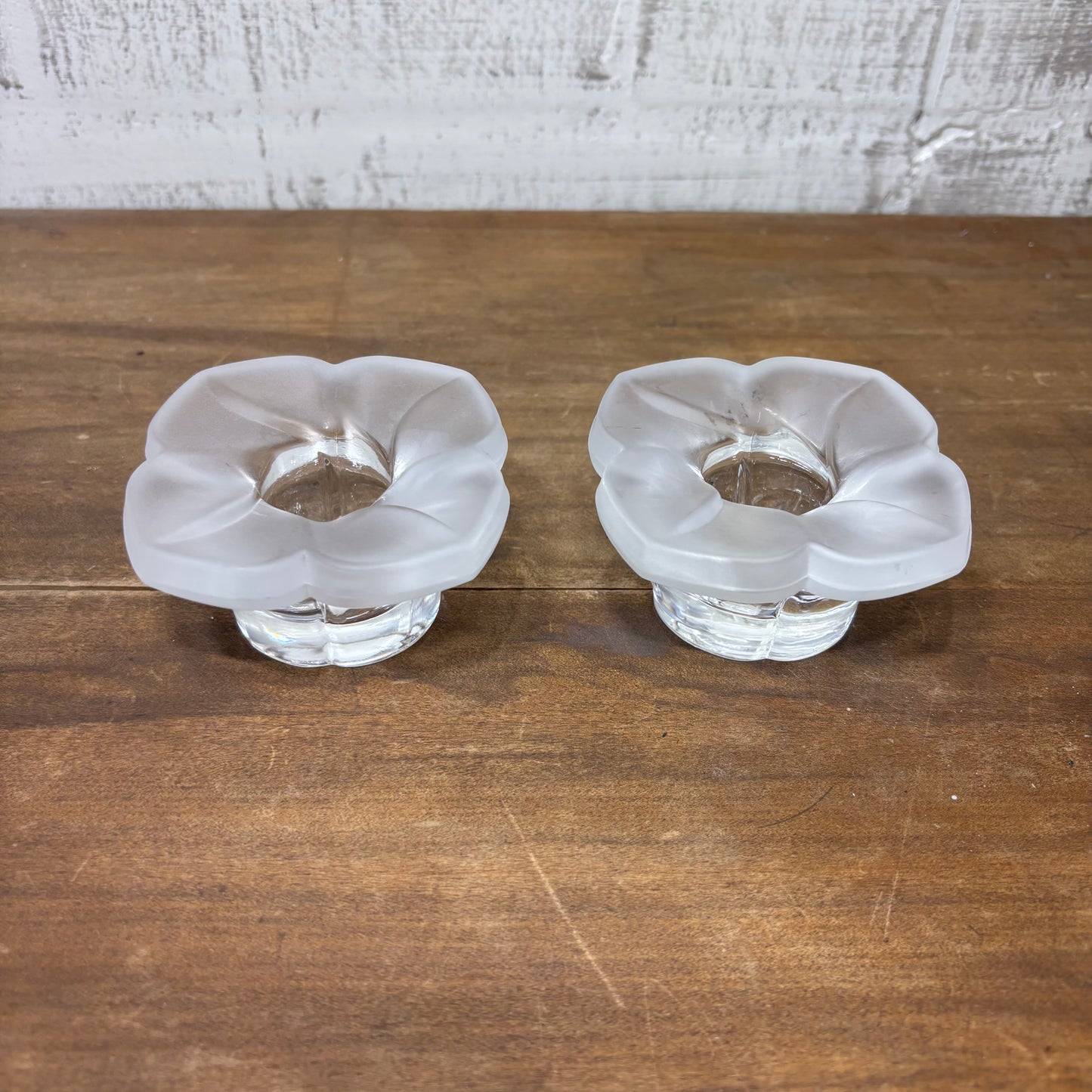 Vintage J.G. Durand France Frosted Glass Floral Candle Holders