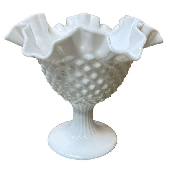 Fluted Milk Glass Hobnail Stemmed Fenton Vase