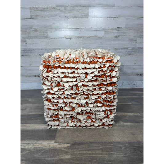 Modern Wool Pouf White & Orange