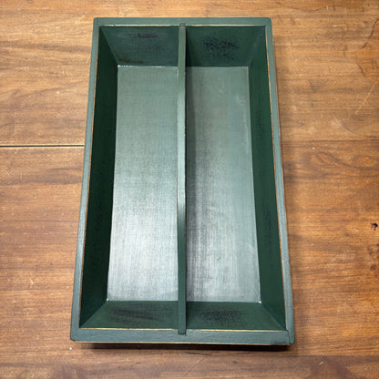 Rustic Green Wooden Serving Tray with Handle Cutout