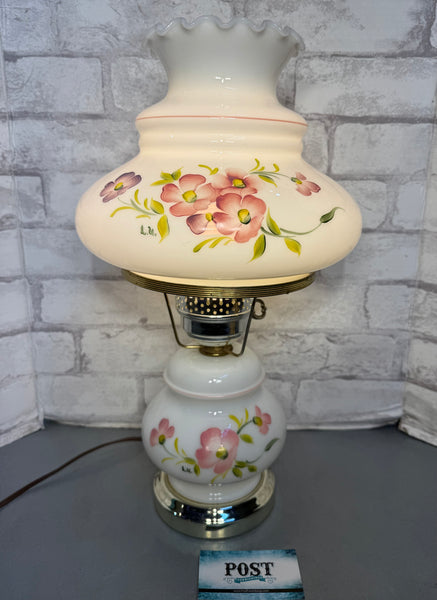 Vintage Floral Hand Painted Hurricane Lamp