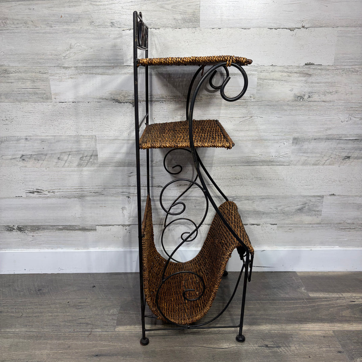 Vintage Metal and Rattan Shelf Unit