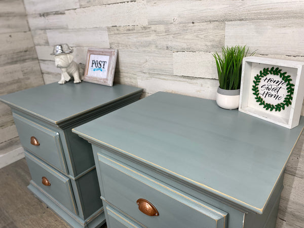 Set Of Blue Gray Nightstands