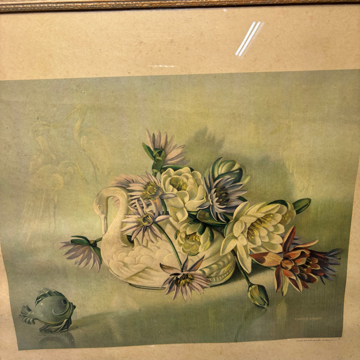 Vintage Floral & Swan Eugenia Grant Framed Print Framed Art