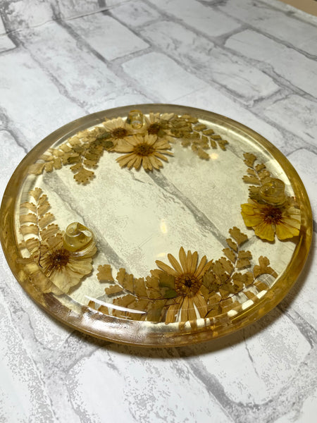 Vintage Resin With Flowers Lucite Trivet