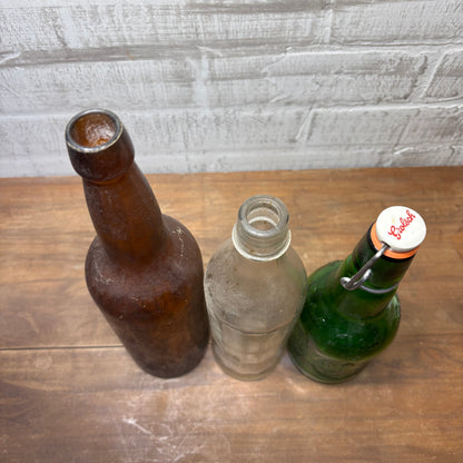 Antique Glass Bottle Set Of 3 #7