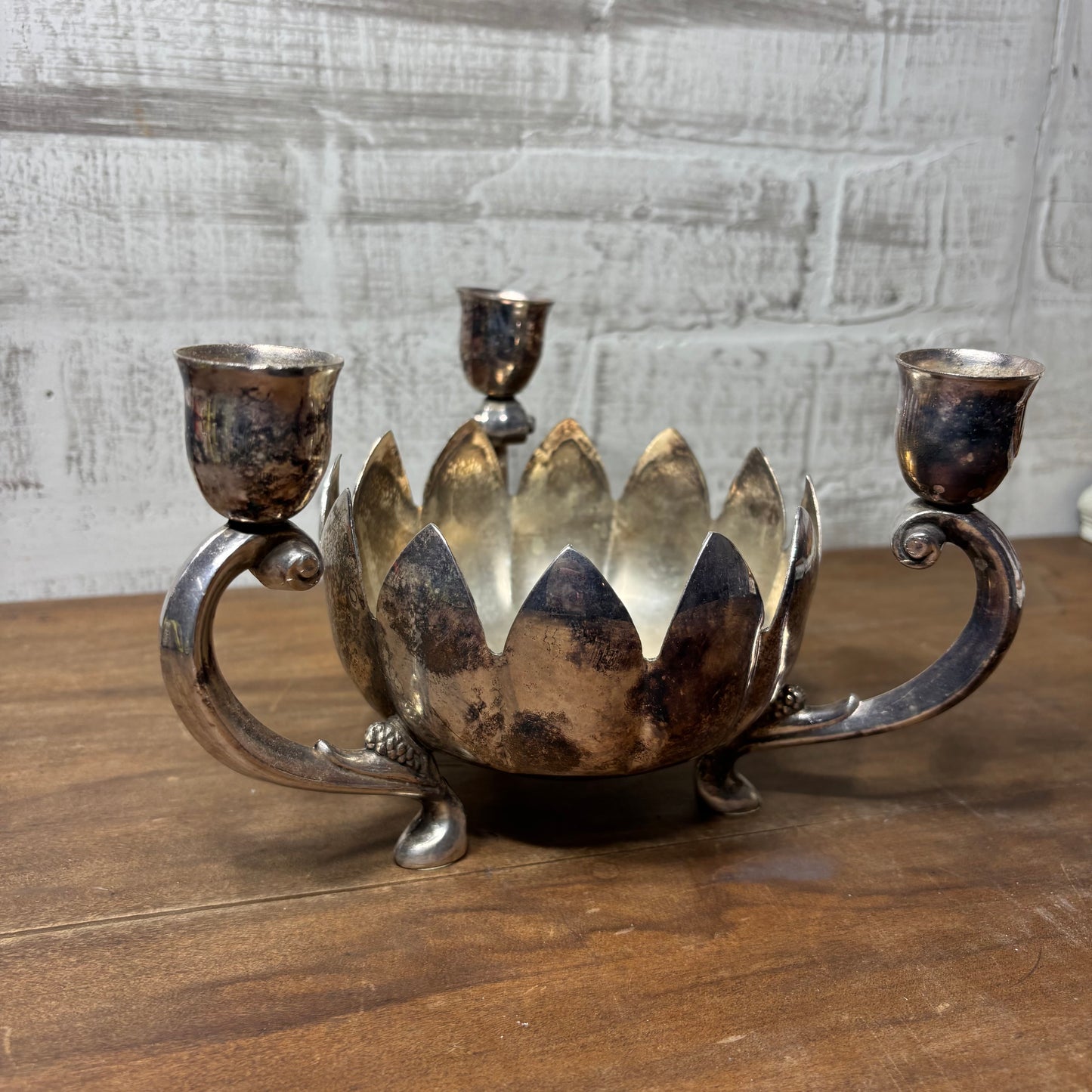 Vintage Leonard Silver Plate Lotus Flower Candle Holder
