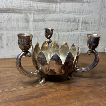 Vintage Leonard Silver Plate Lotus Flower Candle Holder