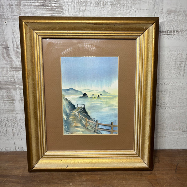 Framed Coastal Watercolor Painting Signed By Original Artist