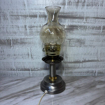 Vintage Hurricane Style Electric Table Lamp-Silver