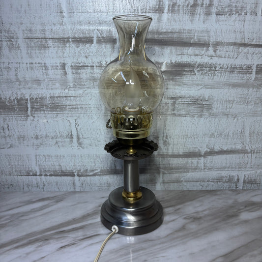 Vintage Hurricane Style Electric Table Lamp-Silver