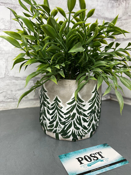 Cement Planter W/ Pine Trees