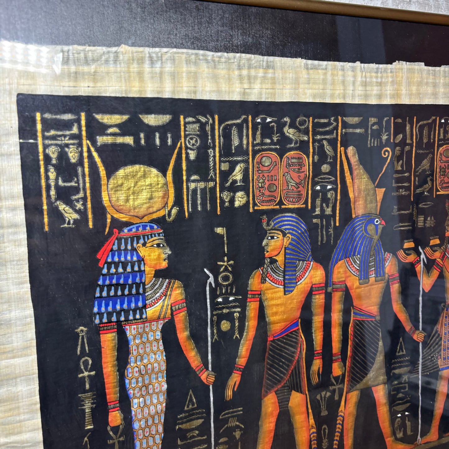 Eygpt Papyrus Painting Framed In Gold Frame