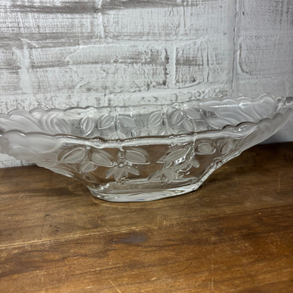 Vintage Scalloped Serving Bowl With Frosted Floral Design