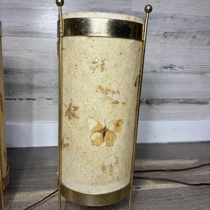 Mid Century Leaf Butterfly Deadstock Cylinder Lamp Set Of Two