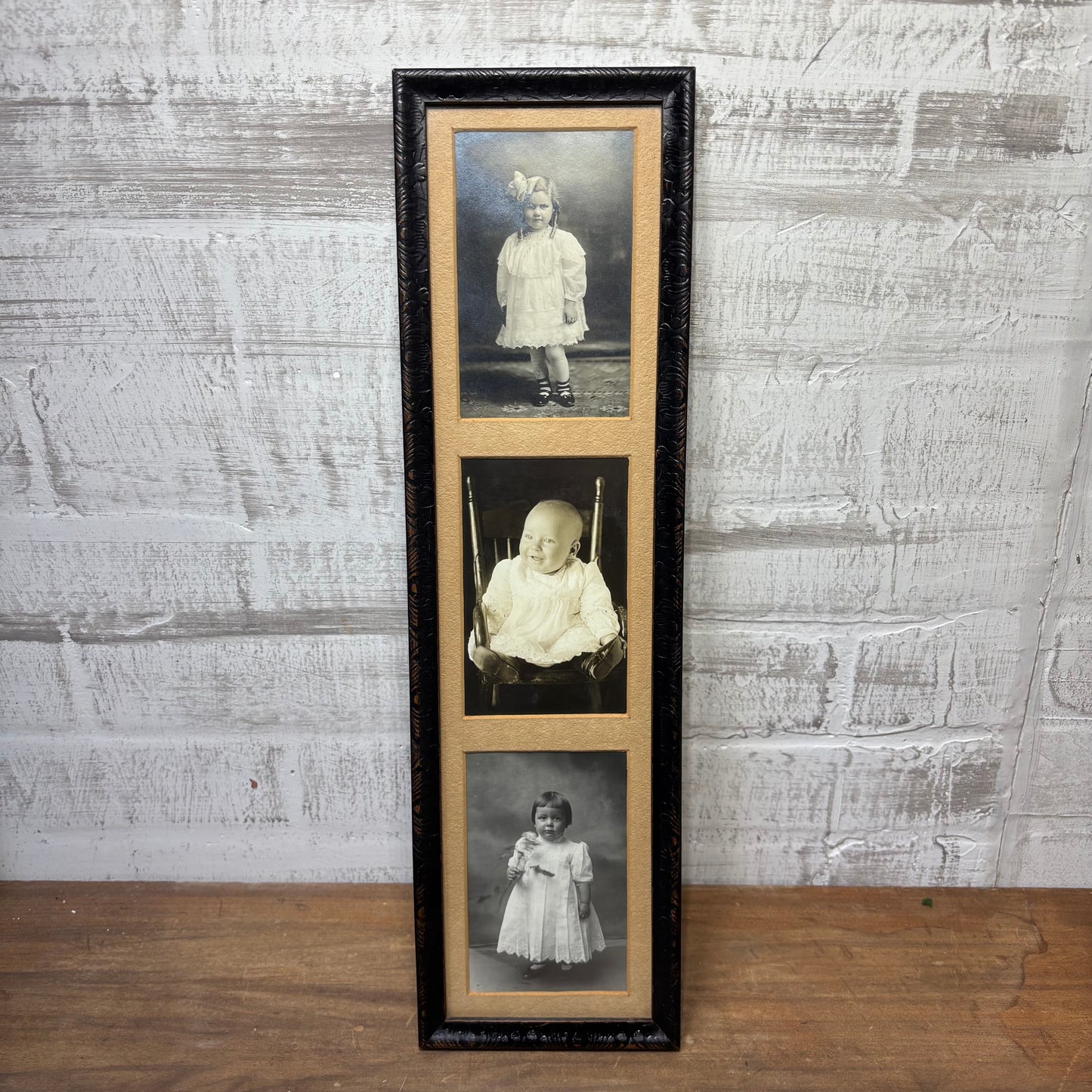 Antique Triple Picture Frame With Portraits