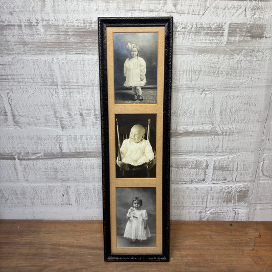 Antique Triple Picture Frame With Portraits