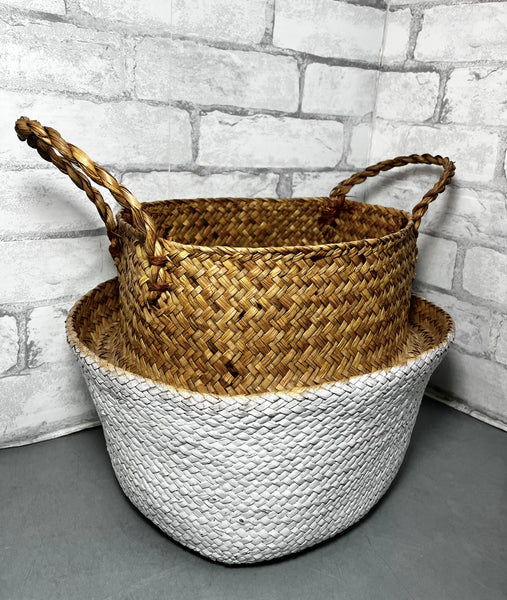 Large Woven Basket W/ White Bottom