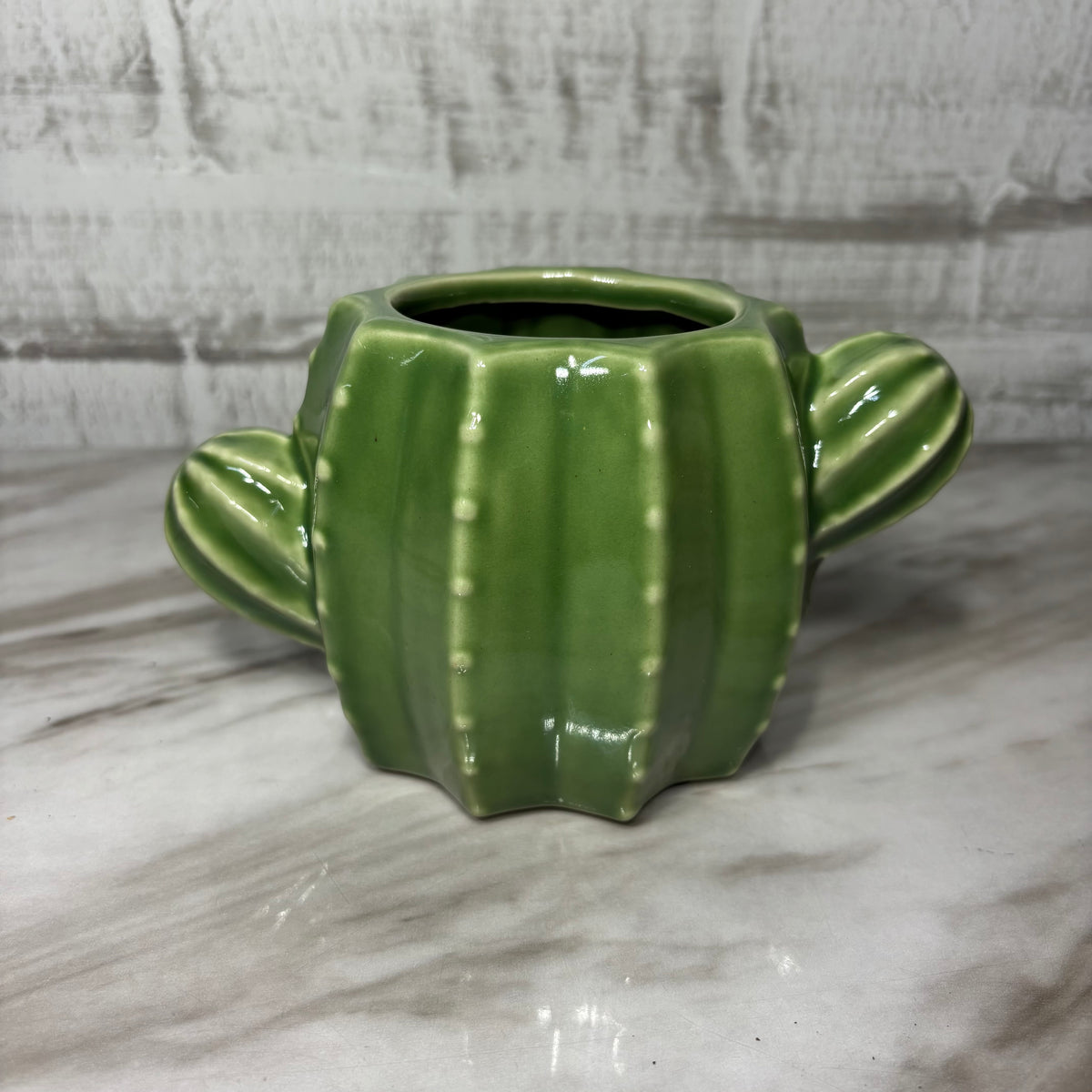 Glossy Green Cactus Ceramic Planter