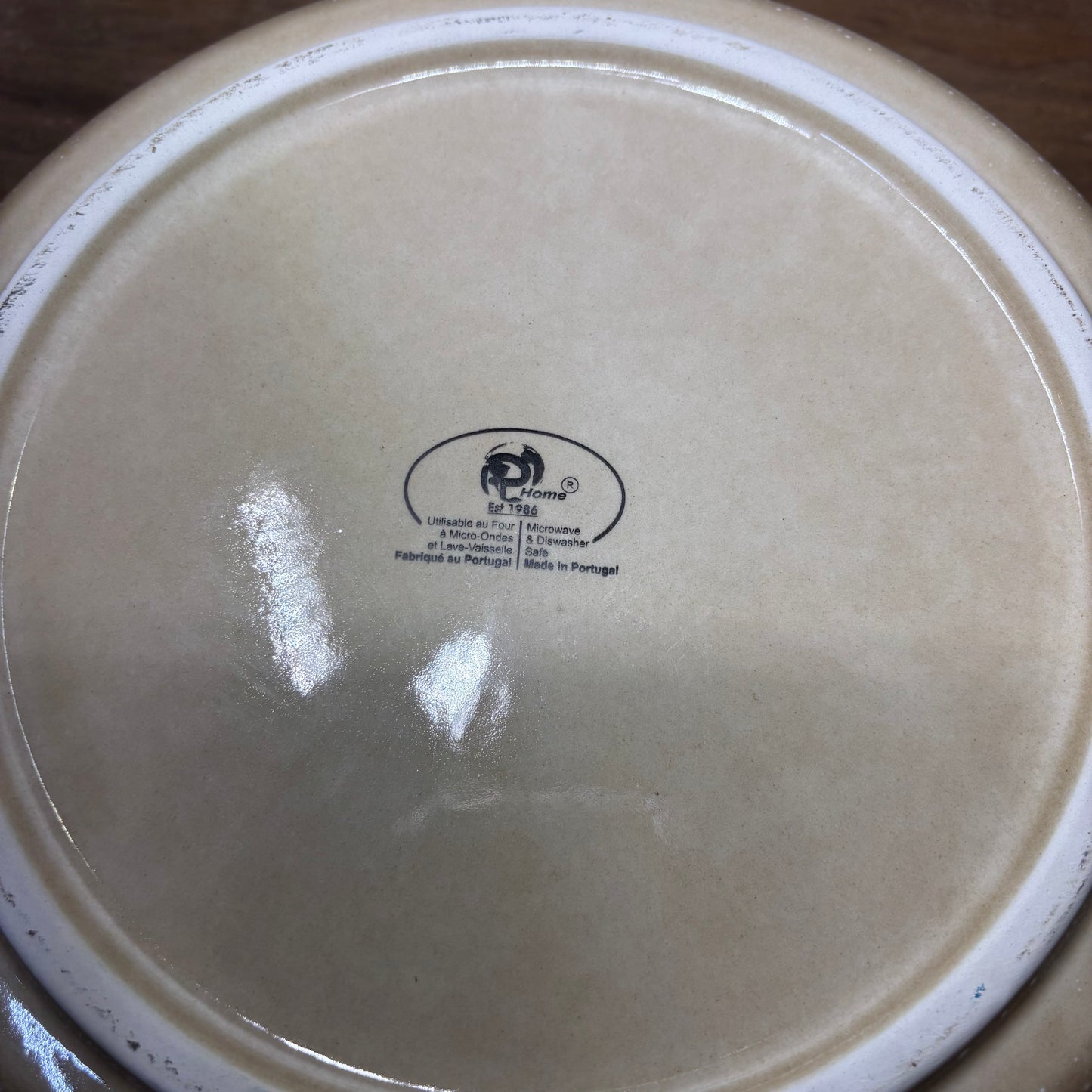 Large Beige Stoneware Bowl Made In Portugal