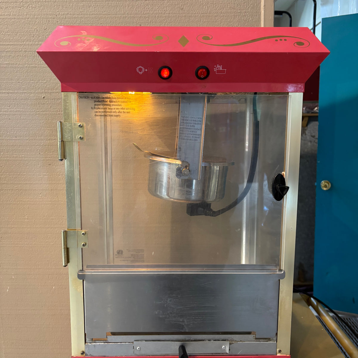 Old Fashioned Movie Time Popcorn Cart and Machine