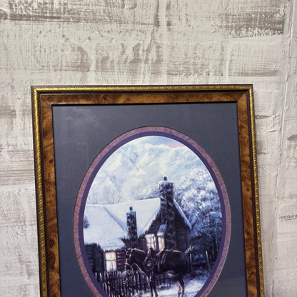 Vintage Snowy Cabin Matted Print By Joe Sambataro