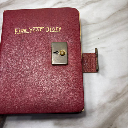 Vintage 1940s Red Five Year Diary