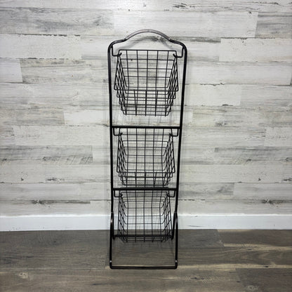Freestanding Three Tier Metal Market Basket Storage Stand