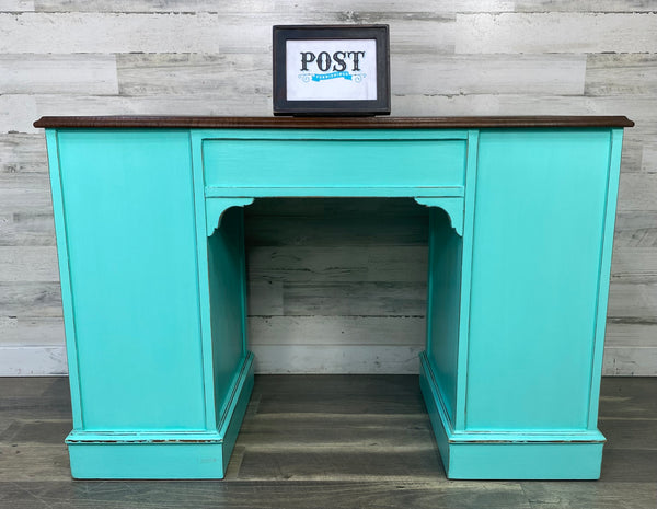 Antique Teal & Dark Wood Desk