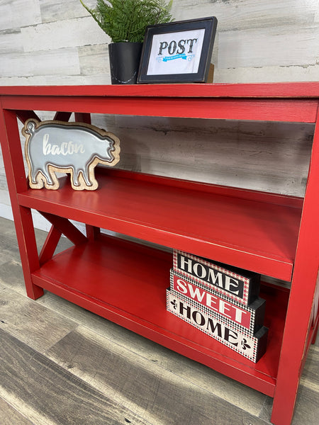 Red Farmhouse Sofa/ Console Table