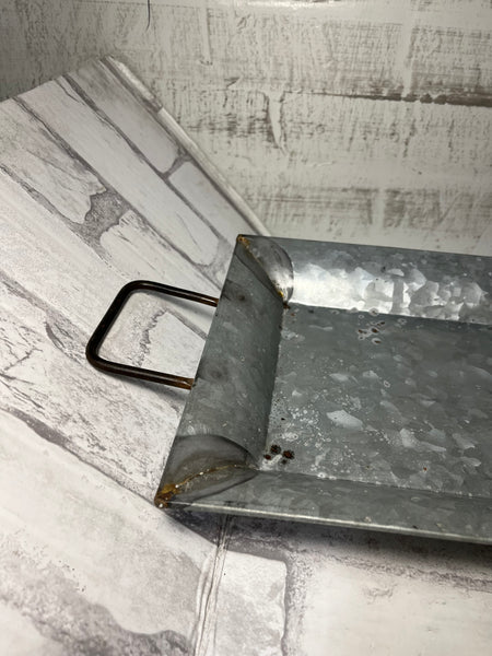 Gray Metal Tray with Handles