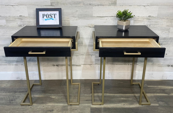 Set Of 2 Black & Gold Nightstands/ End Tables