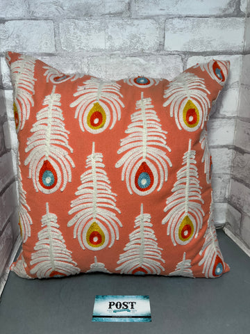 Embroidery Urban Peacock Coral Pillow