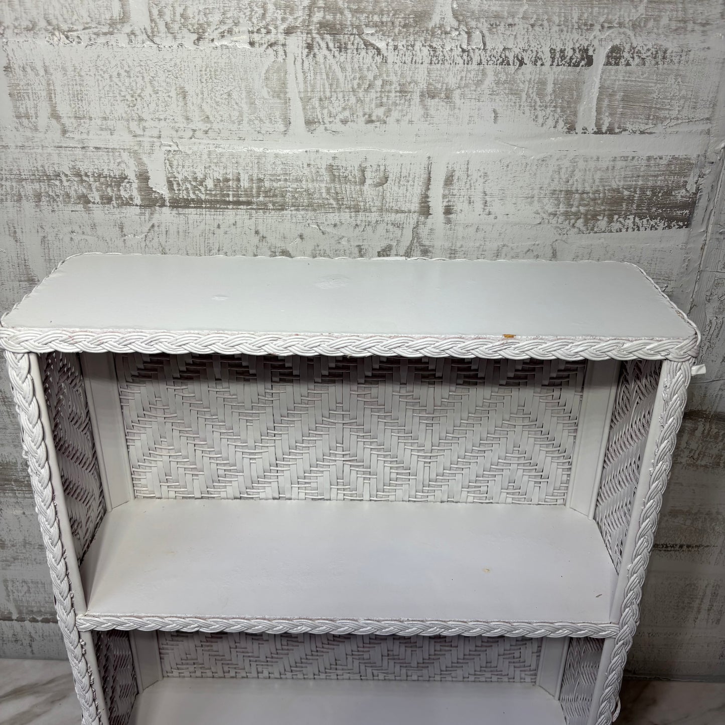 White And Pink Ombre Mid Century Wicker Shelf