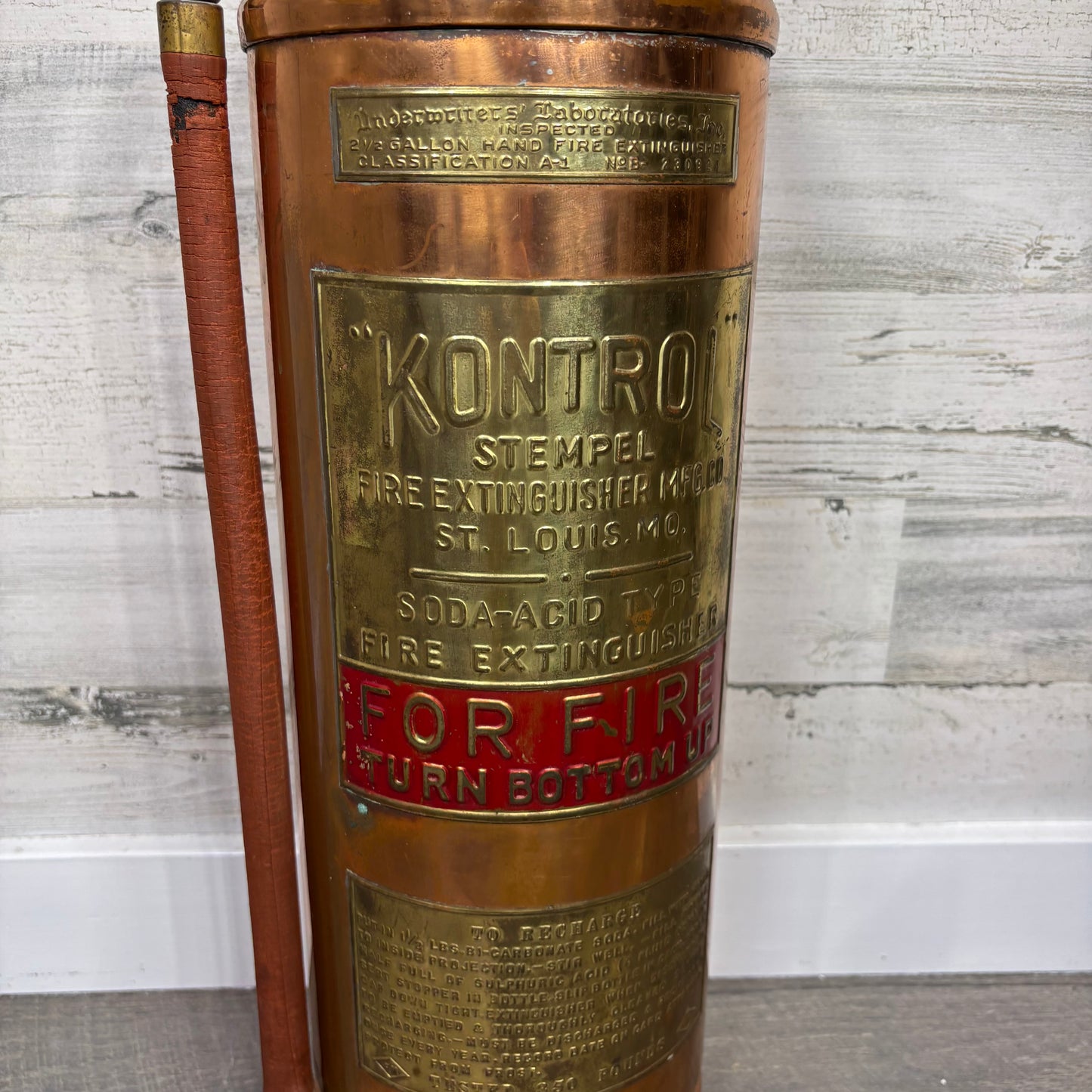 Antique Kontrol Stempel Copper Brass Fire Extinguisher