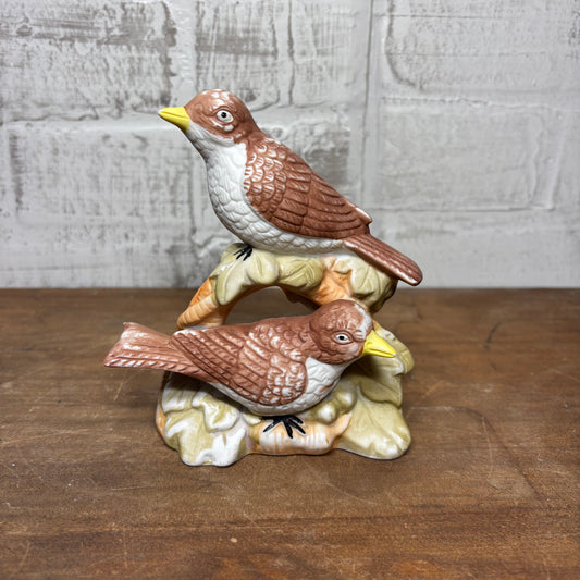 Vintage Porcelain Wren Birds On A Branch Figure