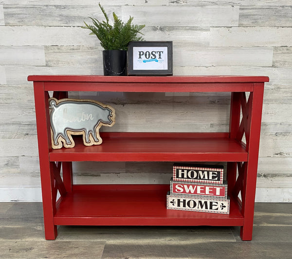 Red Farmhouse Sofa/ Console Table