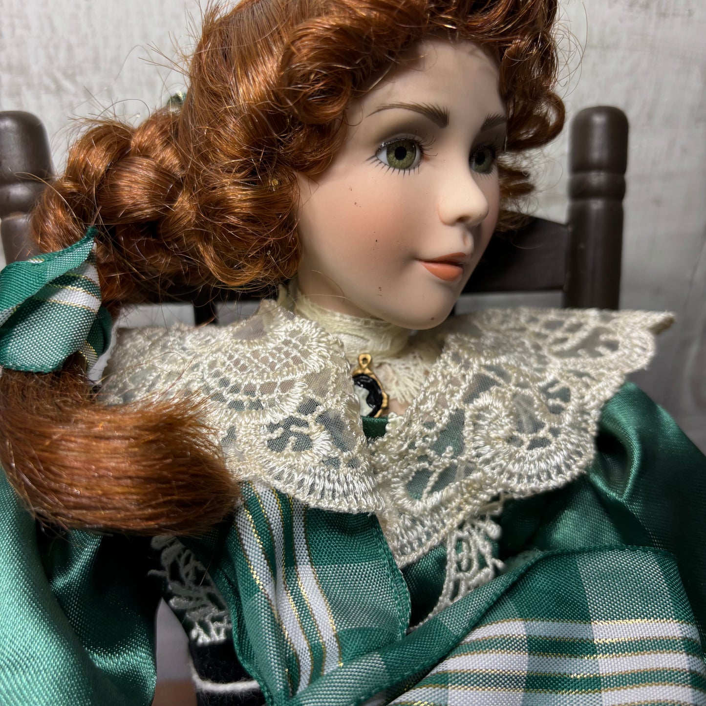 Vintage Paradise Galleries Victorian Porcelain Musical Doll On Rocking Chair
