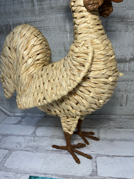 Vintage Wicker Rooster Figurine