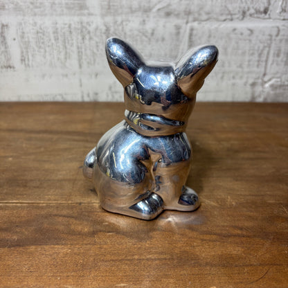 Silver French Bulldog Ceramic Sculpture